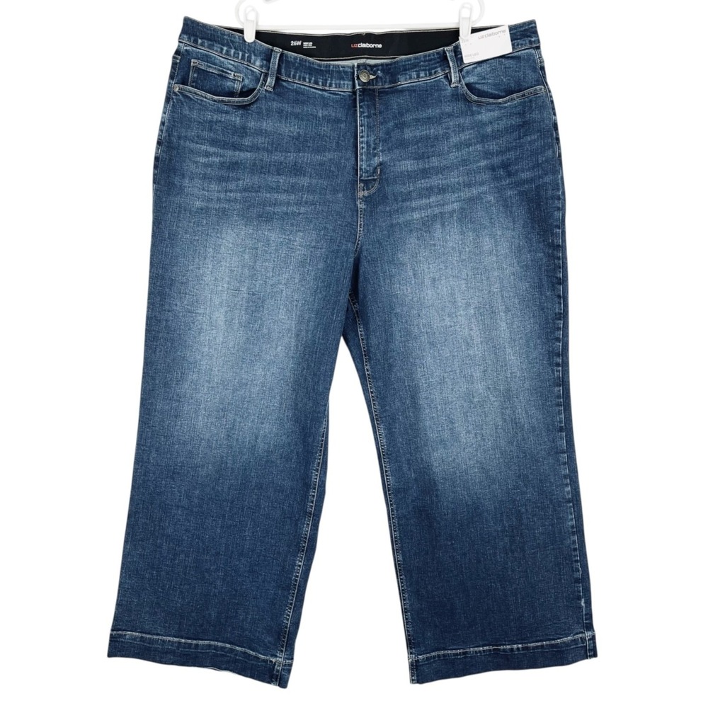 Liz Claiborne Women Wide Leg High Rise Stretch Blue Denim Jeans Plus Sz 26W NWT